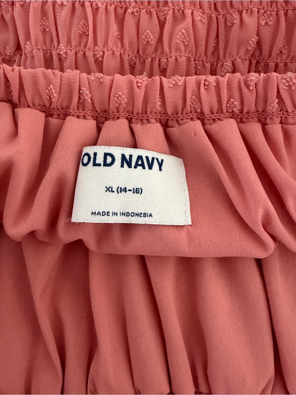 Old Navy Coral Dress with Smocked Bodice and Puff Sleeves